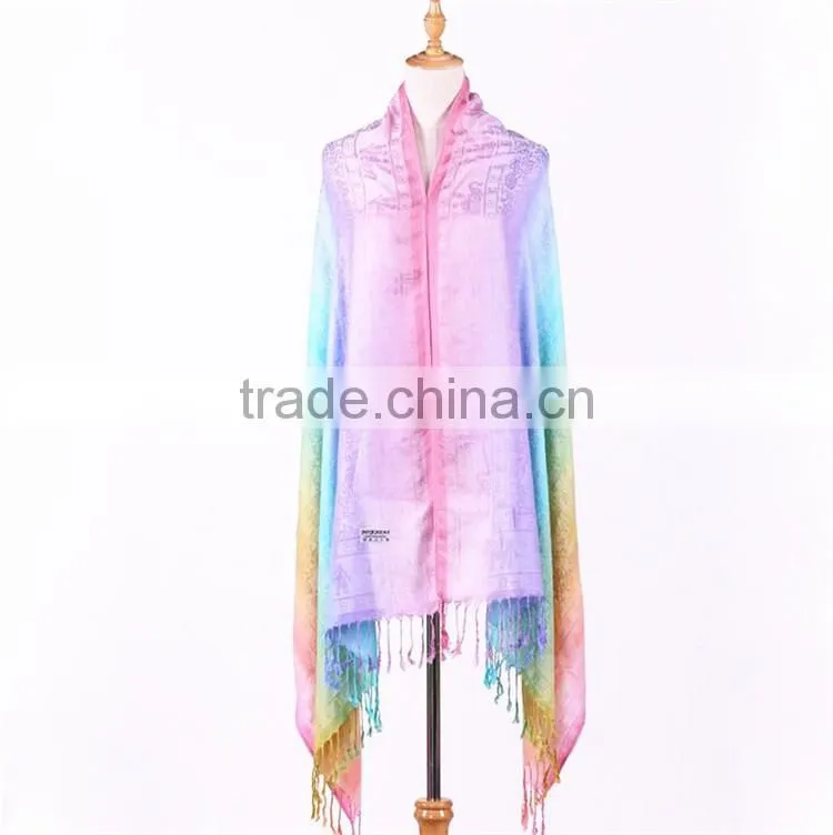 High quality rainbow hajib paisley jacquard pashmina scarf shawl