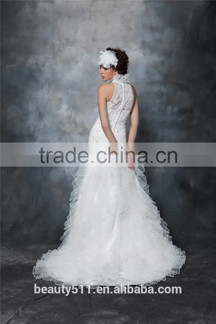 wedding gowns 2017 bridal dress Round neck chiffon Sleeveless elegant prom wedding gowns Mermaid Lace wedding dress AS292