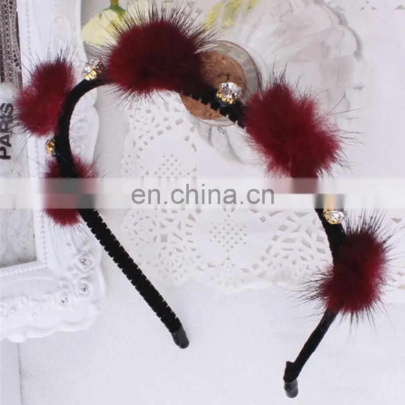 Small genuine mink fur balls hair hoop for girl handmade fur accessory