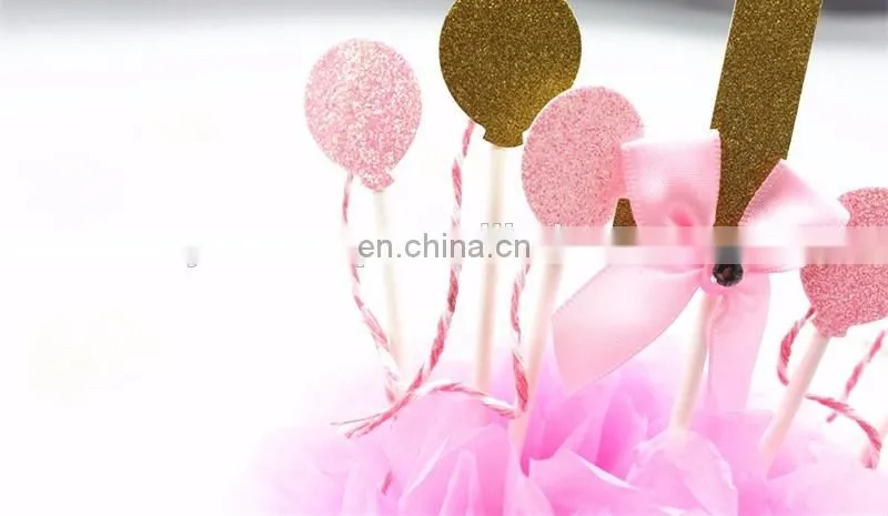 Unique Design Balloon Shape Baby 1 with Bow Birthday Cake Toppers