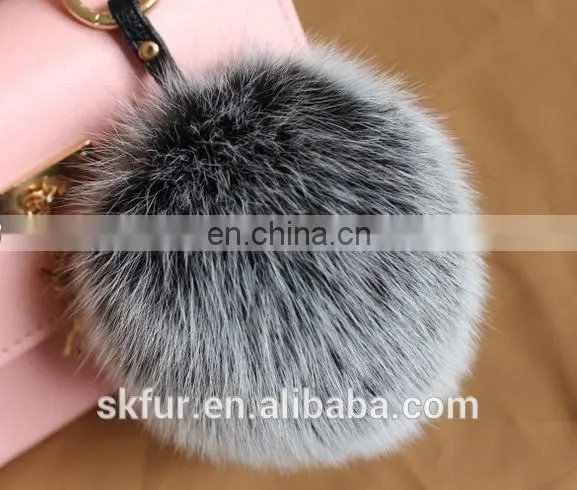 Colorful fox fur pom pom keychain