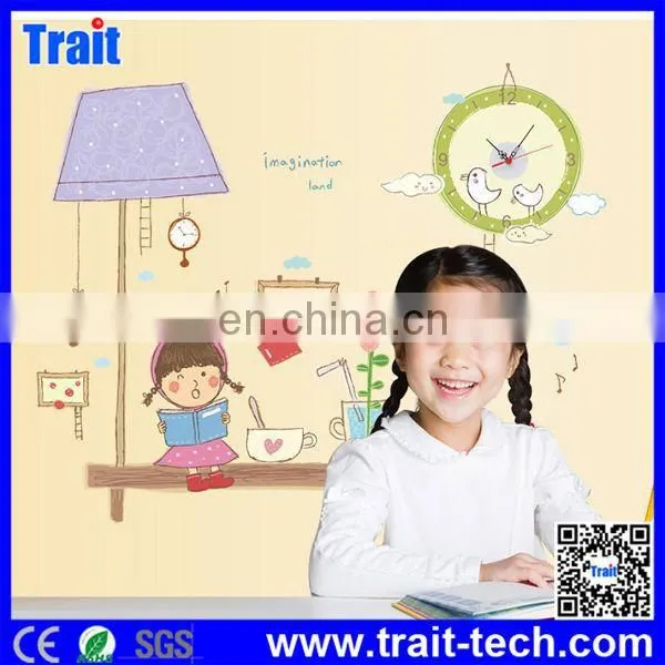 Cartoon Girl And Clock Pattern DIY Removable PVC Decals Baby Room Wall Stickers