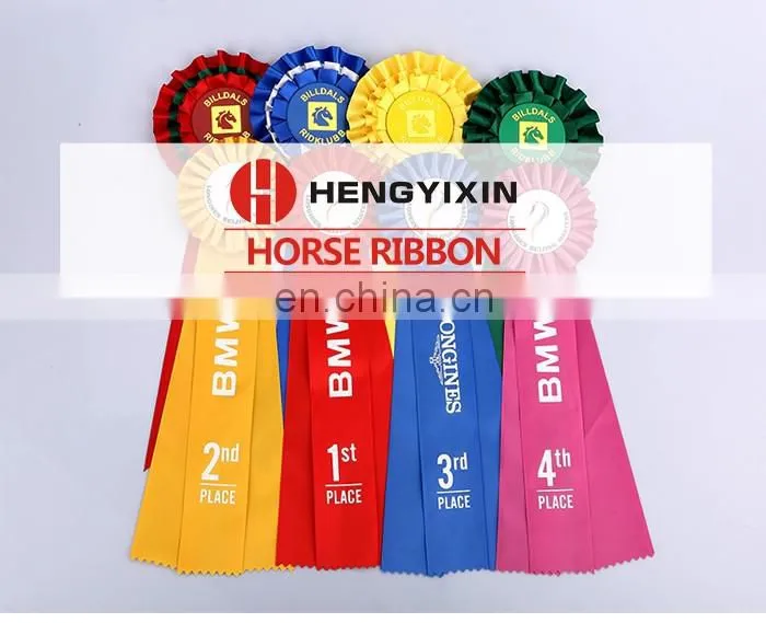 Custom handmade satin rosette award ribbon with safety pin
