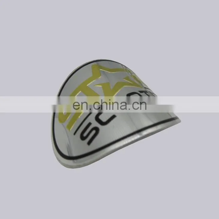 Top Quality Glossy Effect Self Adhesive Type Custom Embossed Logo Circle Curved Metal Label For Bottle