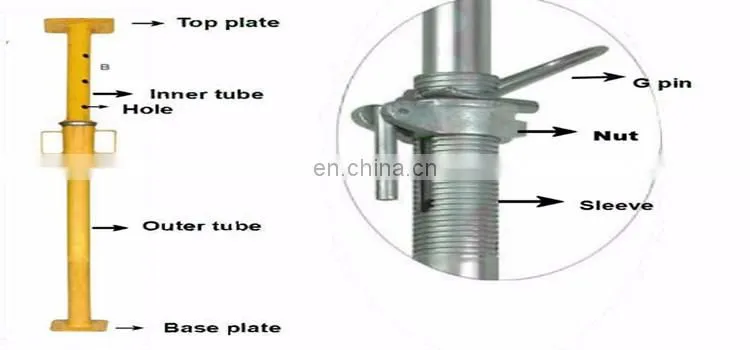 ASP-127 Adjustable Scaffolding Formwork Steel Shoring Prop Jack For Buildings