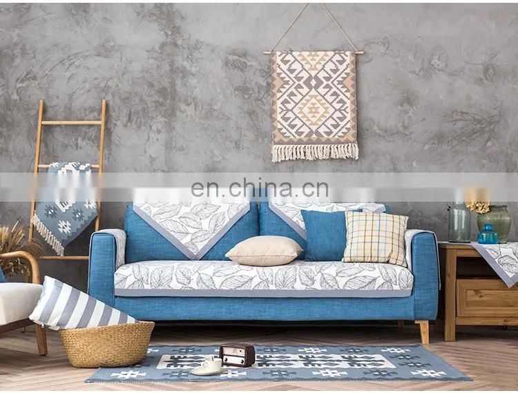 Up-market white leaves pattern cotton fabric bias strip protective sofa covers