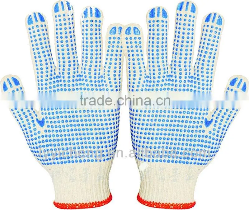 10guage natural white pvc dotted gloves