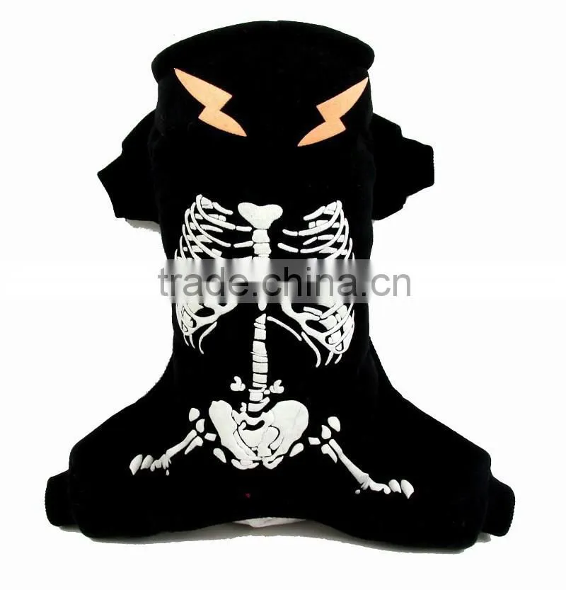Wholesale Luminous shock dragon Spring Autumn Fleece skeleton Pattern Black Dog Clothing Pet Clothes