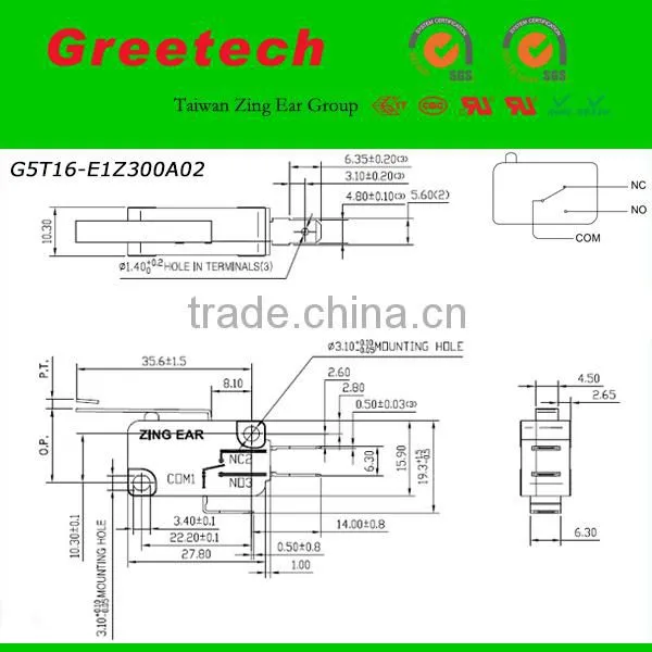 2015 Push button micro switch, 16 125v micro switches, zing ear