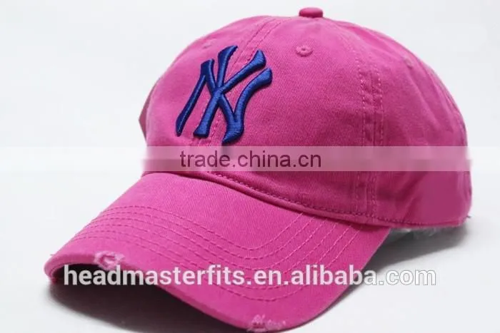 Custom embroidery NY baseball hat washed cotton 6 panel baseball cap distressed hat