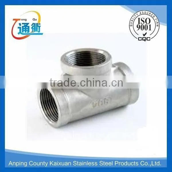 made in china casting female stainless steel 316 3/4" equal tee