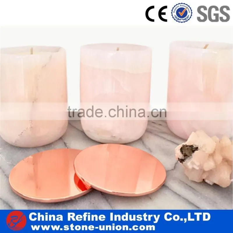 New design luxury natural white and brown stone marble candle vase with fill in hole