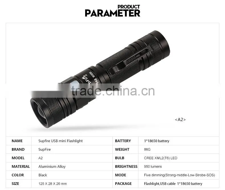USB flashlight torch light A2 with zoom