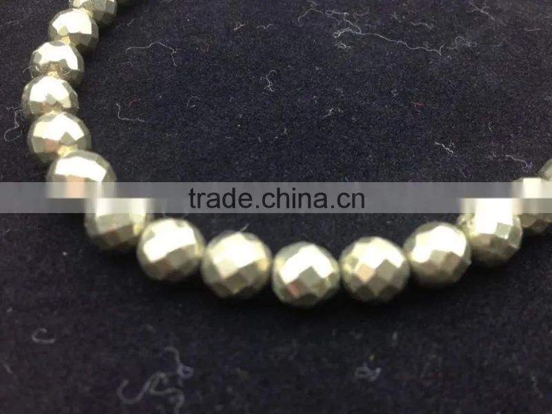 8mm round faceted pyrite loose beads for sales
