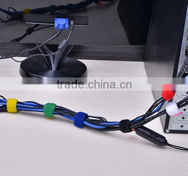 Colorful adjustable hook and loop wire cable tie with label tag