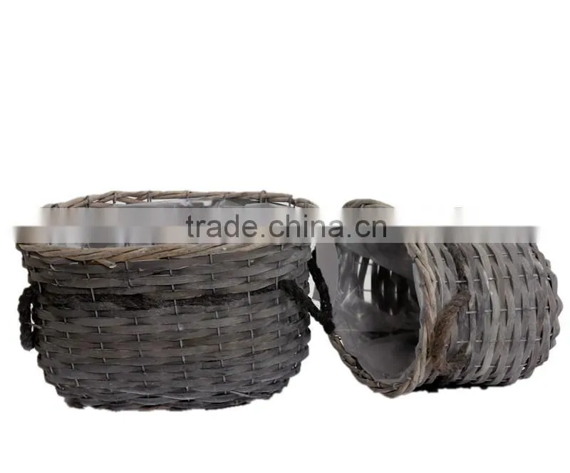 2pcs factory direct supply oval garden flower basket with handle