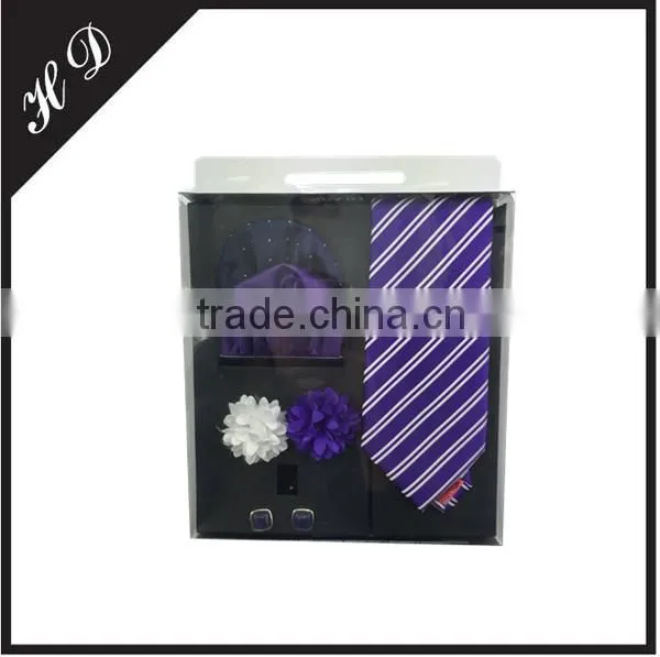 PVC Necktie Cufflink Flower Brooch Set Gift Box