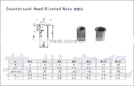 Countersunk head riveted nuts