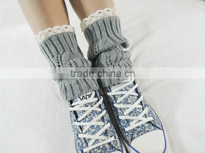 Lovely Leaves Mint Color Boot Socks Hollow Diamond Acrylic Knit Lace Boots Socks