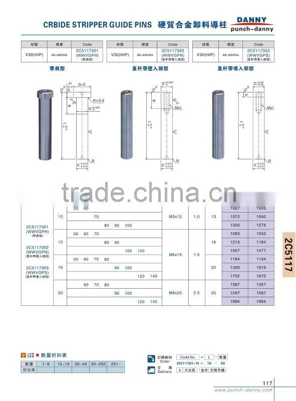 carbide stripper guide pins and similar type manufacturer China supplier