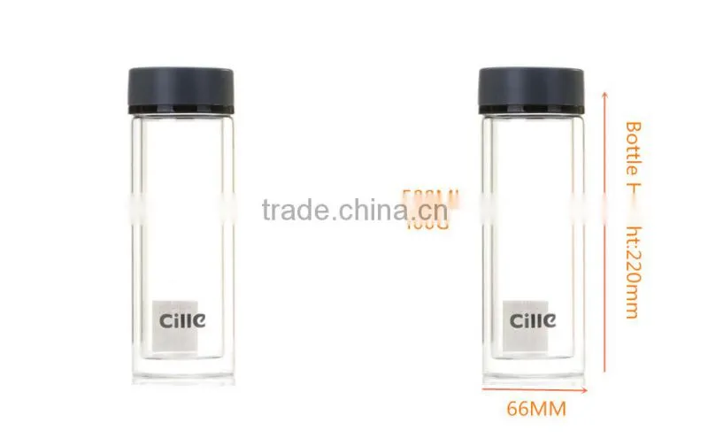 500ml double wall bottle with tea infuser with plastic