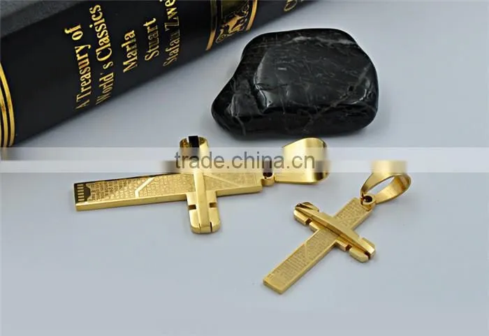 Hot sale gold plated jewelry stainless steel scriptures cross necklace pendant