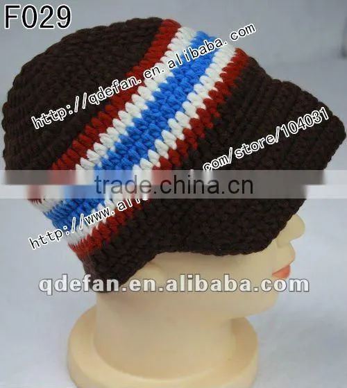 wholesale 100% cotton plain knitted patterns crochet baby boy caps infant peaked cap