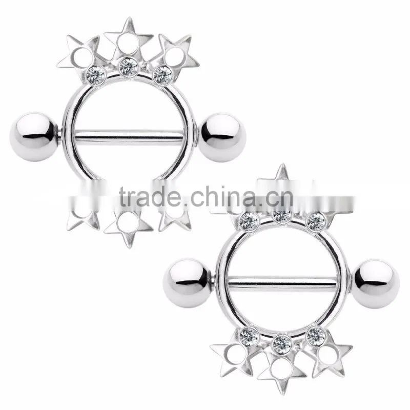 Star and CZ Design Nipple Shields Piercing Jewelry