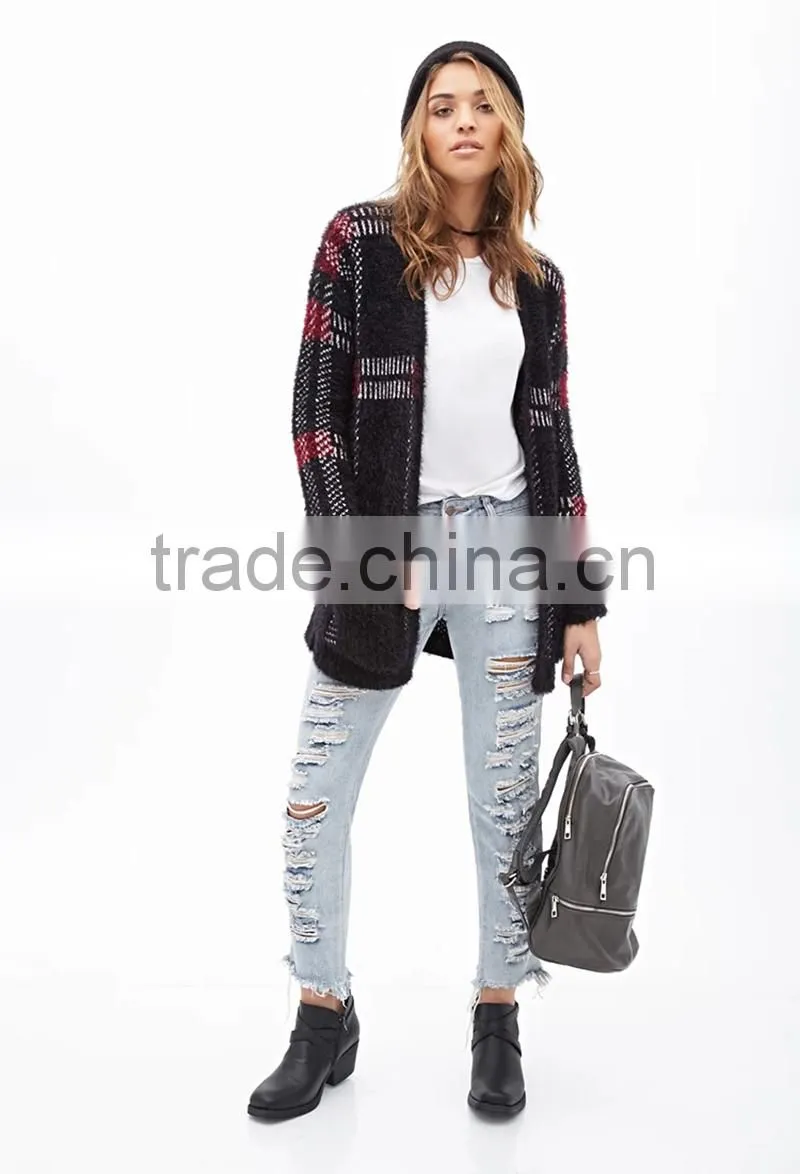 Fuzzy plaid cardigan
