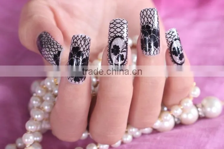 black/white lace nail sticker wholesale Shining Glitter Nail Sticker Nail Wraps