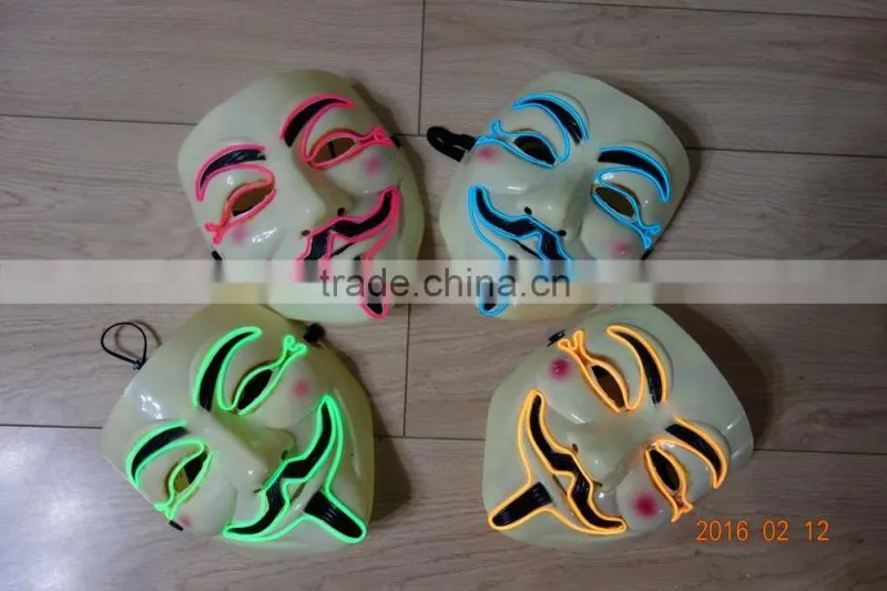 V for Vendetta el wire mask / EL wire halloween mask / EL WIRE Masquerade Face Mask
