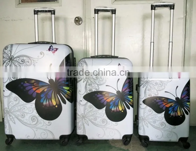 Vintage butterfly printed figures ABS+PC trolley luggage case