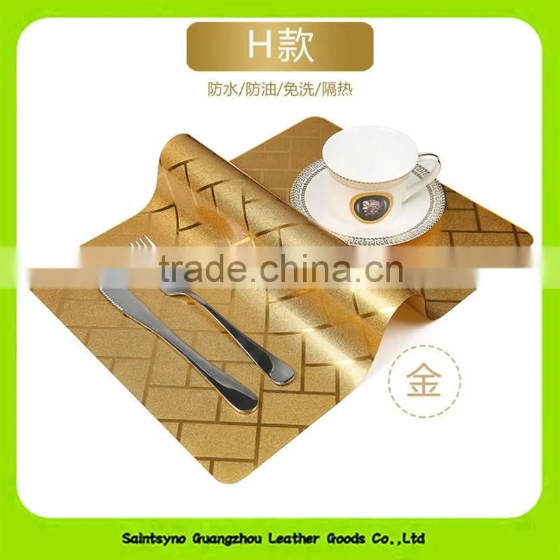 Shinning PVC leather Printing Coaster, Anti-oil Leather Coffee Table Pad 16024