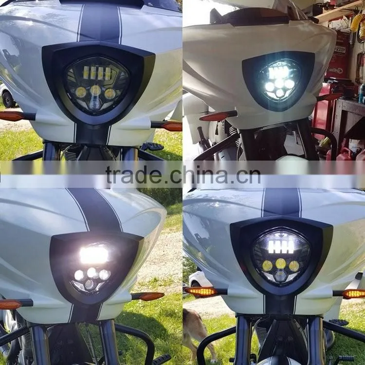 Black/Chrome LED Headlight 40W Front Driving Lamp IP67 6000K Lights For Victory Motorcycle Cross Country Cross Roads Models