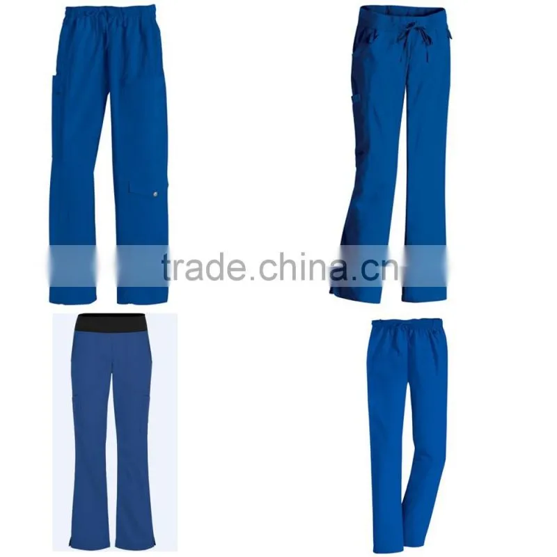 Two Pockets Elastic Waist Medical Scrub Pants with self fabric drawstring