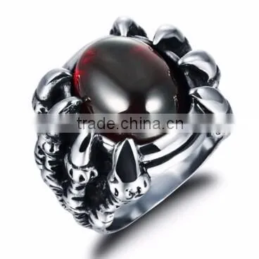 DAIHE titanium steel men's ring with red AAA zircon domineering Europe