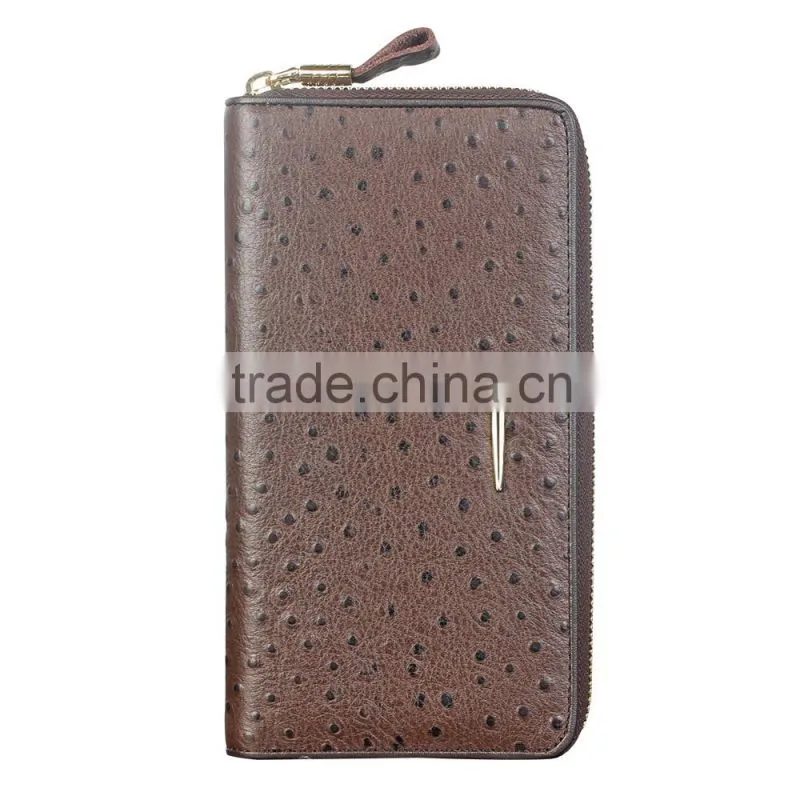 QIALINO Wholesale Zip Wallet Luxury Ostrich Leather for iphone case wallet handbag