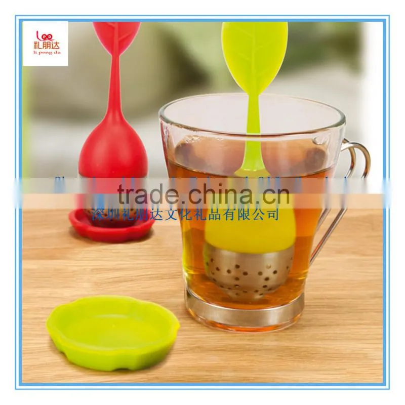HOT! Set of 2 Loose siliconeTea Infuser Strainer with Drip Tray, Cute Silicone Leaf Handle As the Lid with stainless Steel Ball