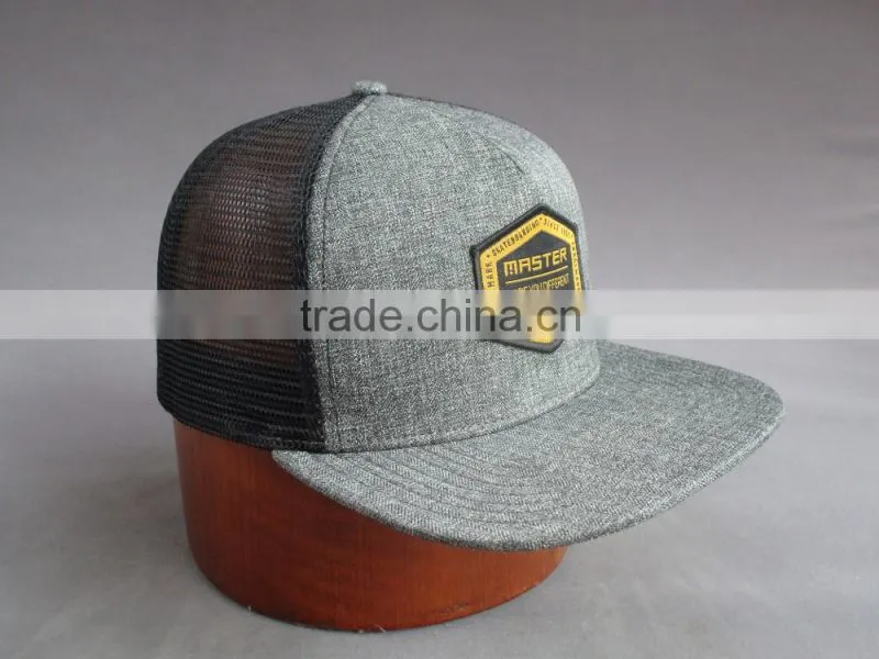 custom 5 panel trucker cap with woven badge