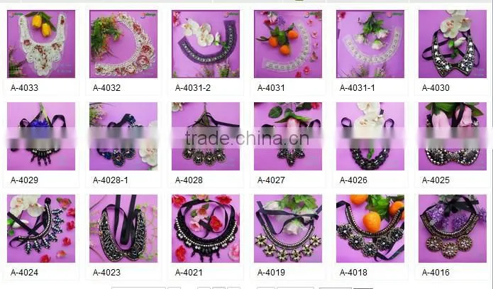 2015 top quality hot selling graceful style favorable wholesale price crystal beaded crochet collar lace for bridal accessory