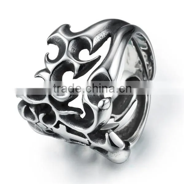 biker stainless steel hollowed-out cross ring