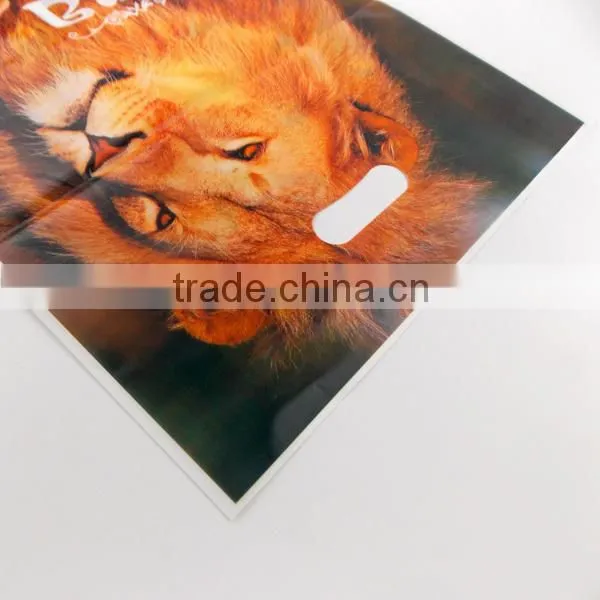 Customized Printing die cut patch handle bag, die cut hang hole bag, die cut poly bags