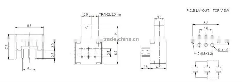 Sk-22D03(2P2T) mini 2p2t slide switch
