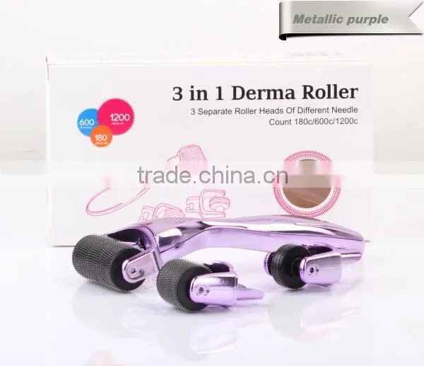 Beauty Supply 3 in 1 Derma Roller with 3 Separate Roller Heads 180 600 1200 Derma Roller for Eyes,Face, Body Dermaroller System