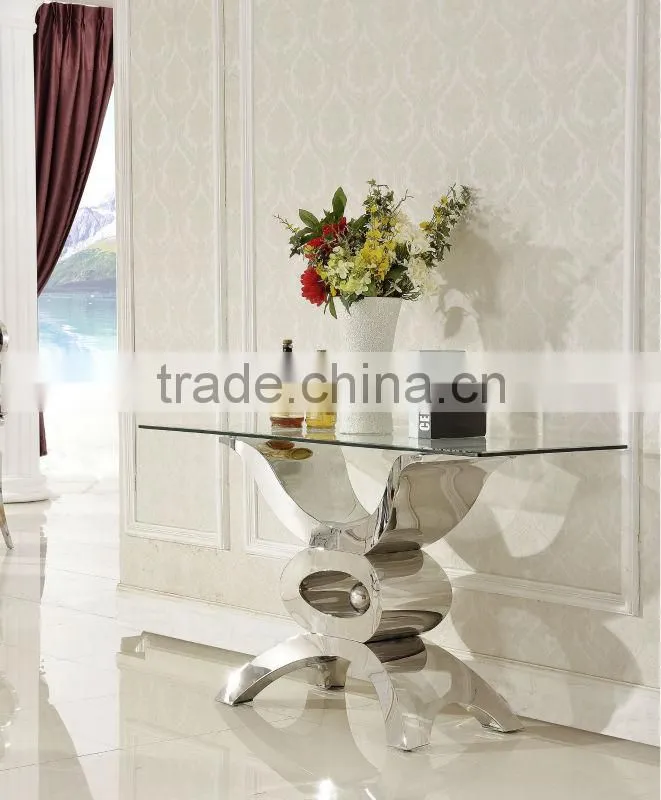 F346 2015 hot sale glass top modern stainless steel console table