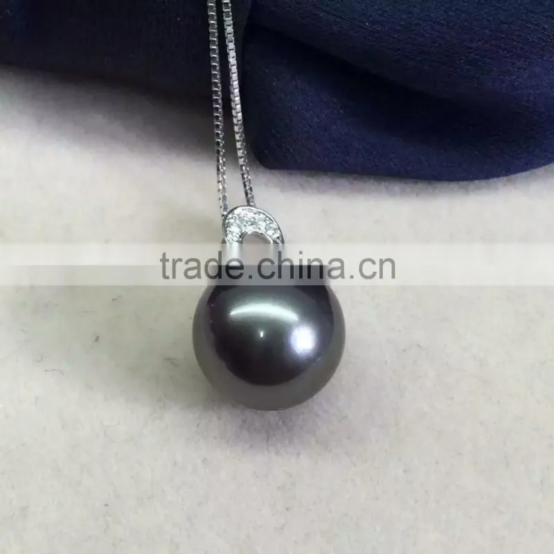 wholesale 11-12mm black tahitian pearls 14k gold pendant