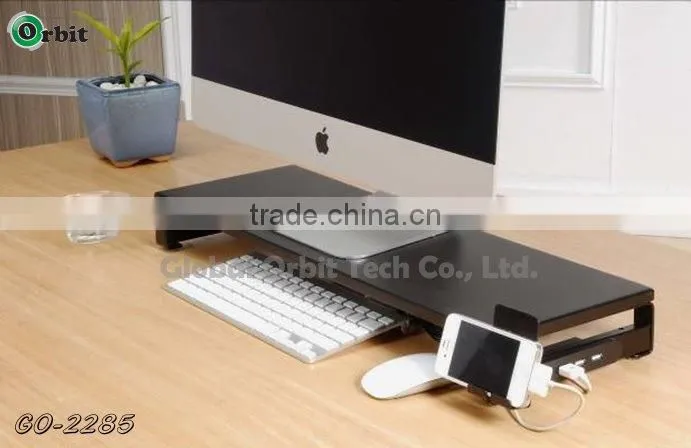 Monitor computer Stand with USB hubs & plug, tempered glass