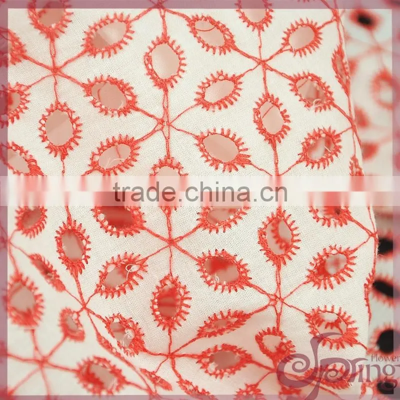 Colorful china design shining poly embroidery cotton lace fabric for dress/ tops