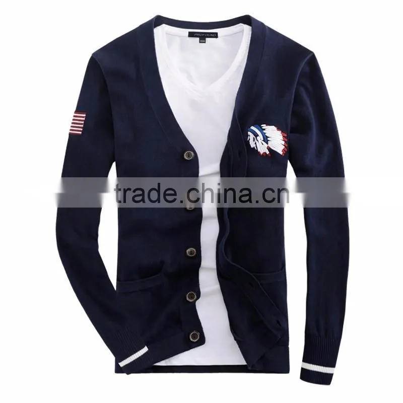 Customized embroidered logo button down sweater cardigans wholesale sweaters for men