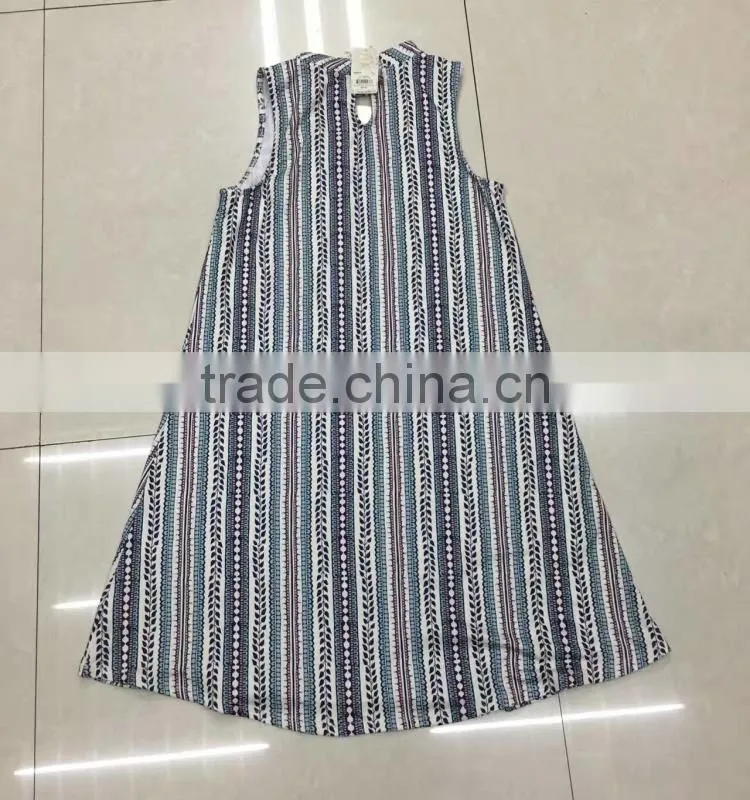 women fashion sleeveless stripe full print flare dress